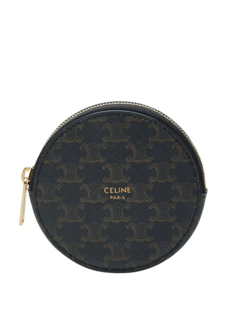 Celine Triomphe Pattern Round Coin Purse Wallet Black
